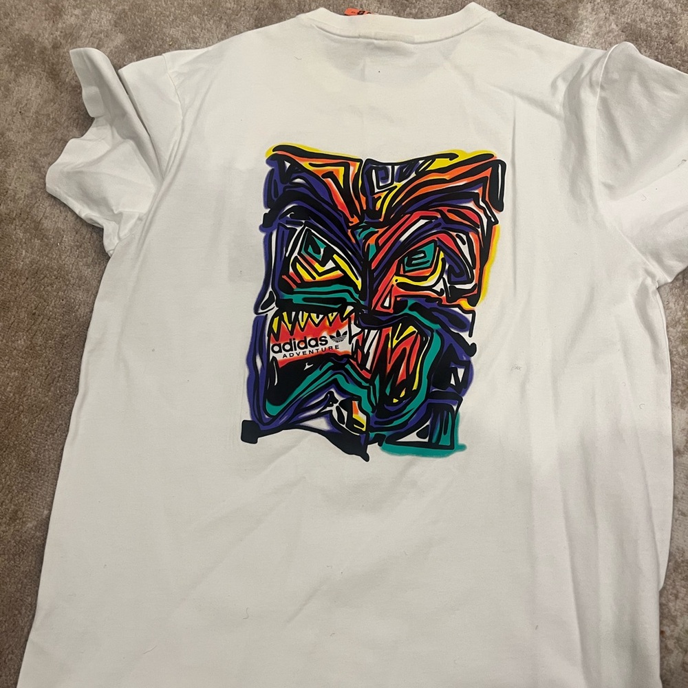 adidas White Tee with Colorful Graphic